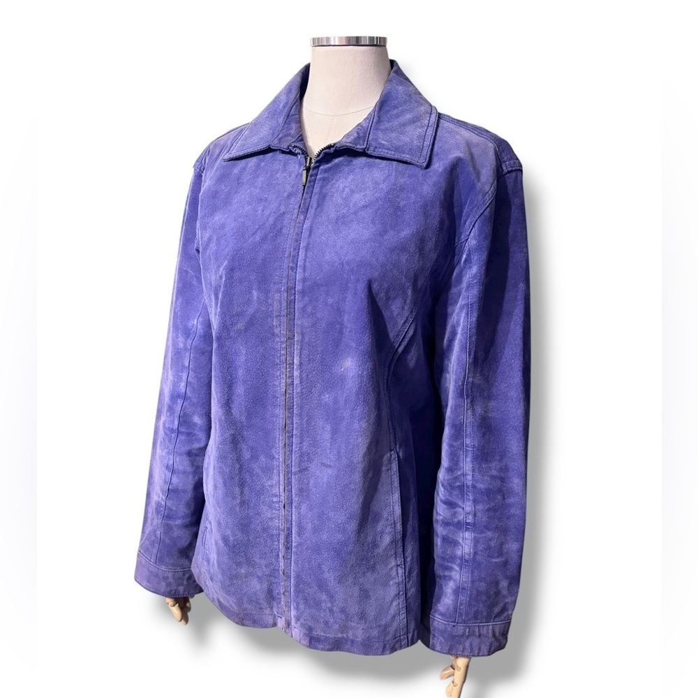 CHICO’S Purple Suede Leather Jacket Size Large VINTAGE
